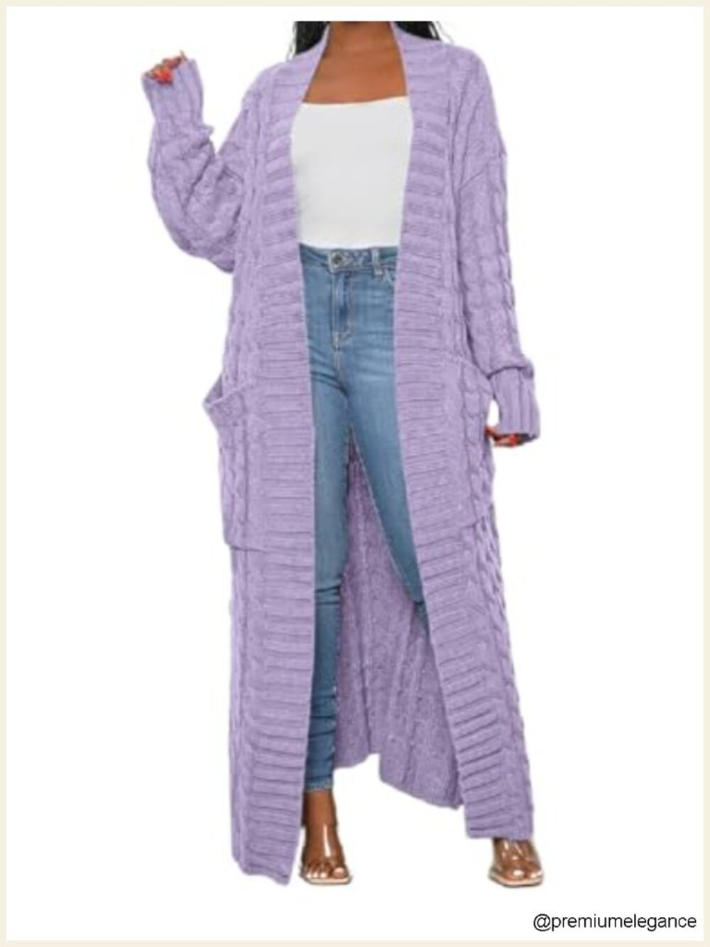 Women's Cable Knit Maxi Cardigan 2-Pockets Extra Long Sweater